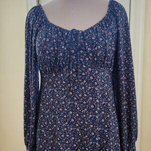 Lily Rose Blue flower print, long sleeve dress.  NWOT